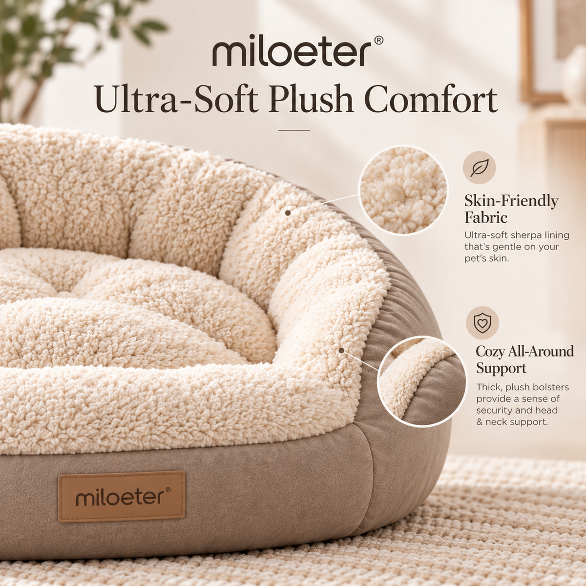 miloeter® Cozy Plush Pet Bed for Dogs & Cats