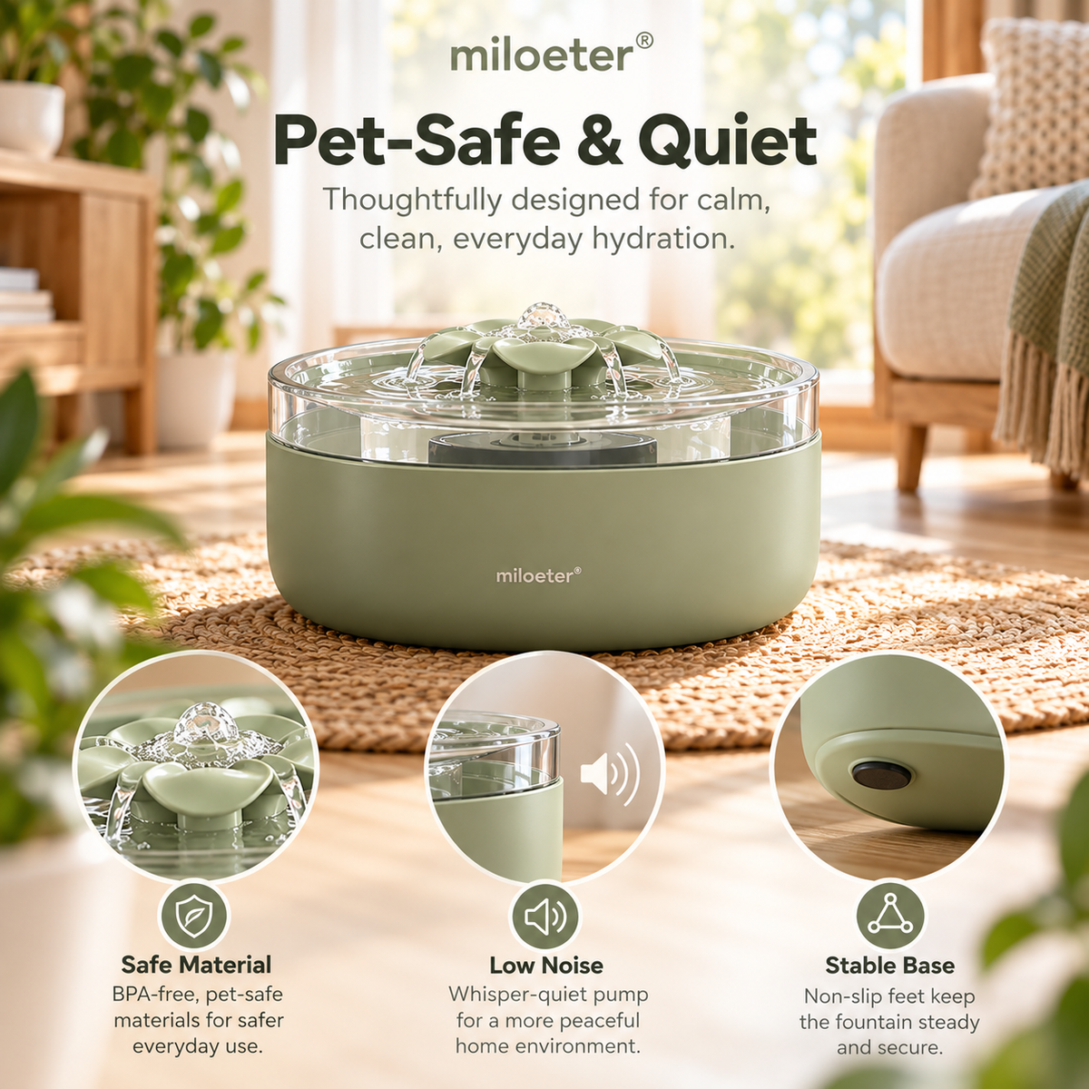 miloeter® 2.5L Flower Flow Pet Water Fountain for Cats & Dogs
