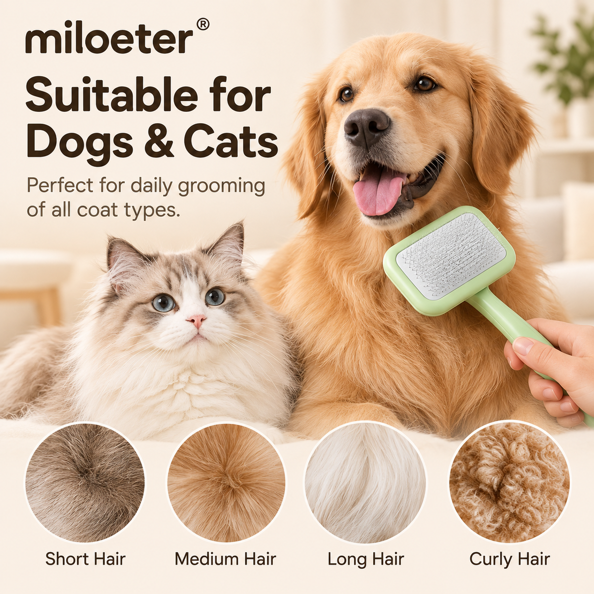 miloeter® Gentle Pet Slicker Brush for Dogs & Cats