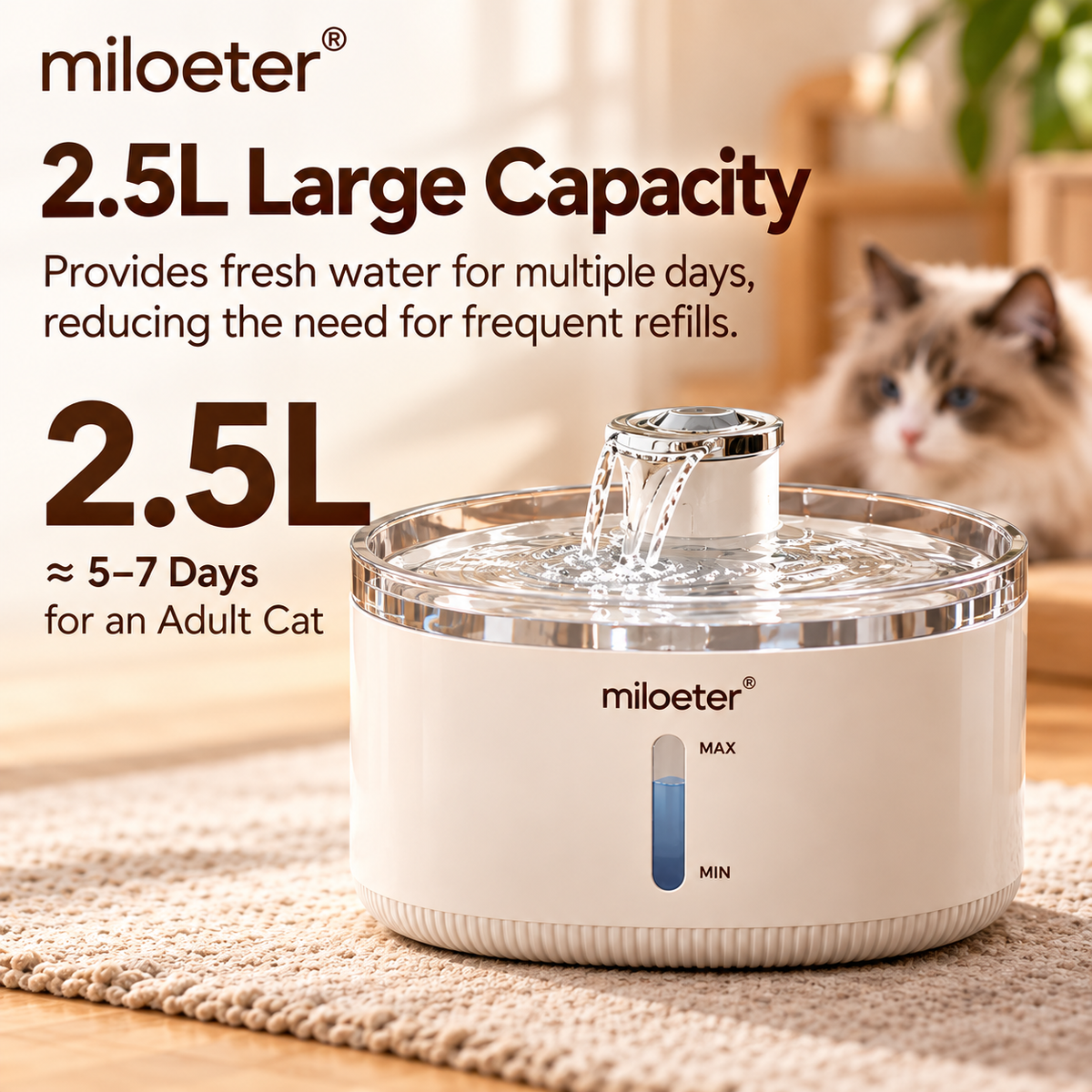 miloeter® 2.5L Automatic Pet Water Fountain for Cats & Dogs